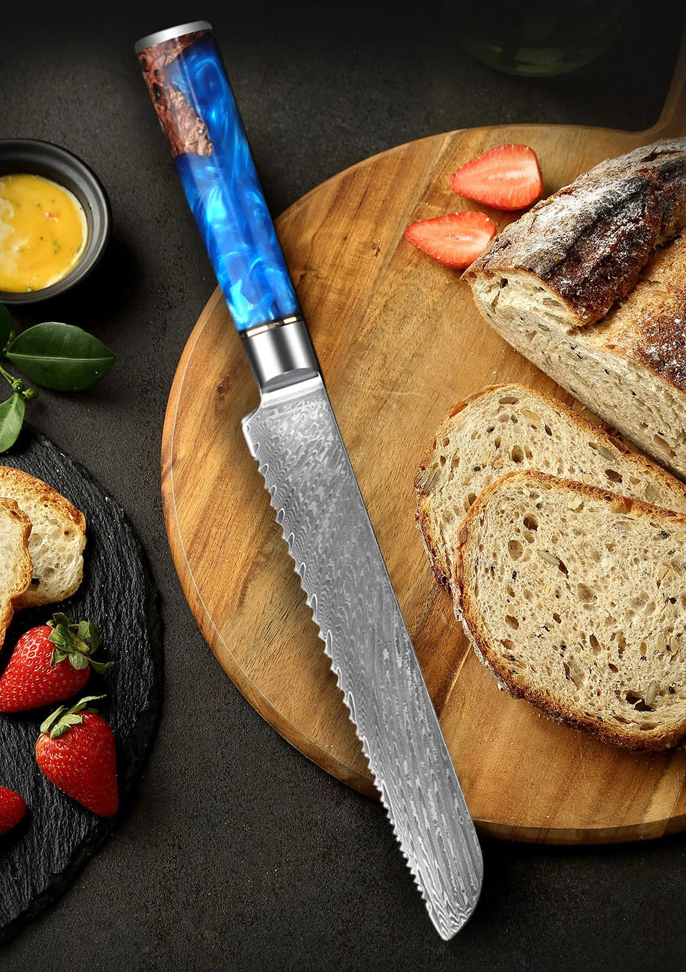 Tesoro Damascato Azzurro - Cuchillo Panero de 17,8 cm de acero damasco VG10 - 67 capas