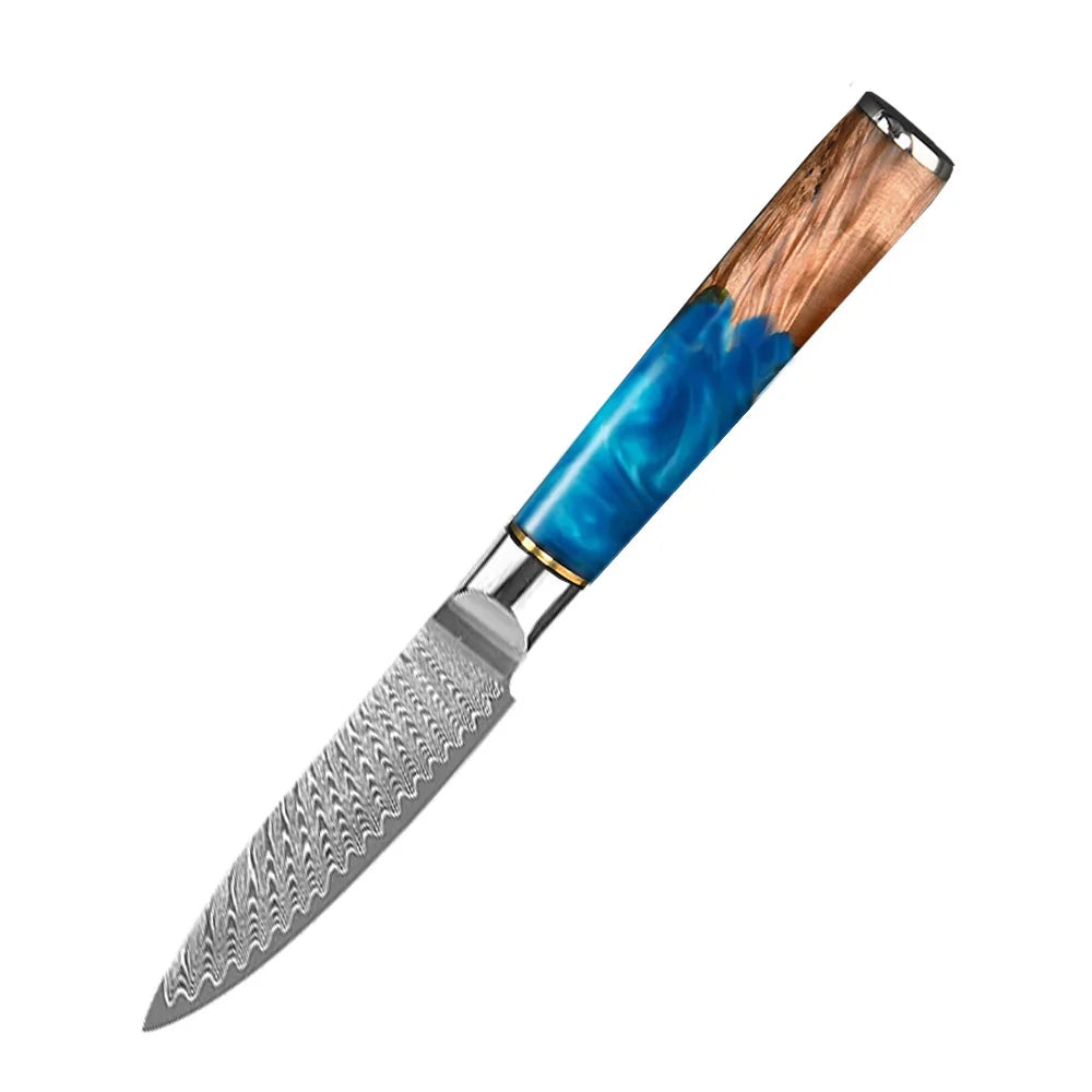 Tesoro Damascato Azzurro - Cuchillo pelador de 9 cm de acero damasco VG10 - 67 capas