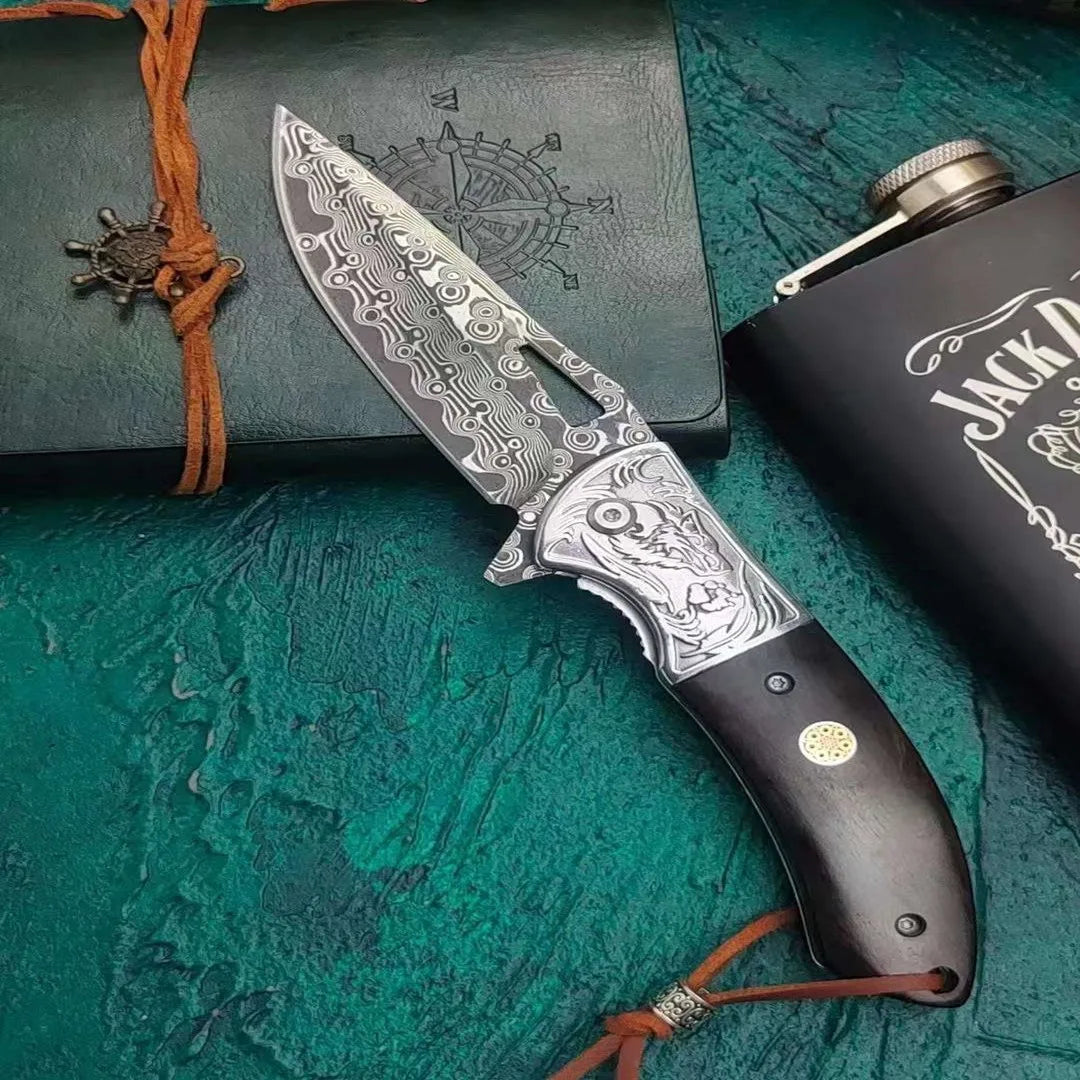 Navaja Lobo Plegable Damasco